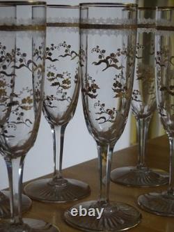 Saint Louis 6 Anciennes Flutes A Champagne Cristal Gravure Duna Rehausser A L'or