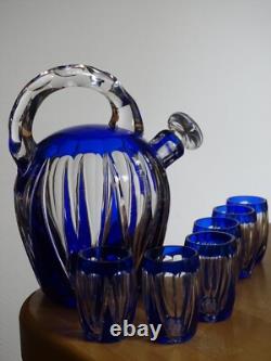 Saint Louis Ancien Service A Liqueur Cristal Doubler Colorer Bleu Beaufort 1930