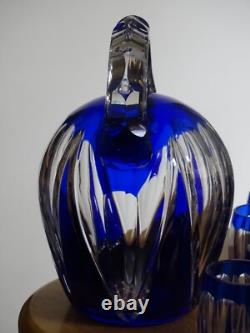 Saint Louis Ancien Service A Liqueur Cristal Doubler Colorer Bleu Beaufort 1930