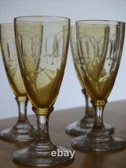 Saint Louis Ancien Service A Liqueur Cristal Orange Gravure Florale Art Nouveau
