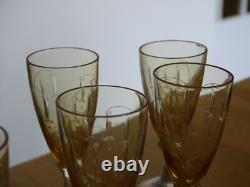 Saint Louis Ancien Service A Liqueur Cristal Orange Gravure Florale Art Nouveau