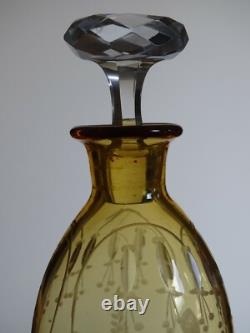 Saint Louis Ancien Service A Liqueur Cristal Orange Gravure Florale Art Nouveau