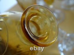 Saint Louis Ancien Service A Liqueur Cristal Orange Gravure Florale Art Nouveau
