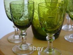Saint Louis Ancien Service A Liqueur Cristal Vert Gravure Florale Art Nouveau