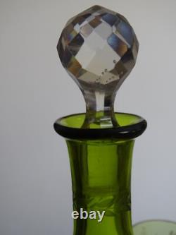 Saint Louis Ancien Service A Liqueur Cristal Vert Gravure Florale Art Nouveau