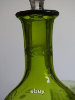 Saint Louis Ancien Service A Liqueur Cristal Vert Gravure Florale Art Nouveau