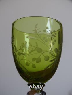 Saint Louis Ancien Service A Liqueur Cristal Vert Gravure Florale Art Nouveau