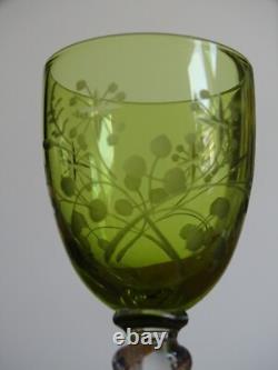 Saint Louis Ancien Service A Liqueur Cristal Vert Gravure Florale Art Nouveau
