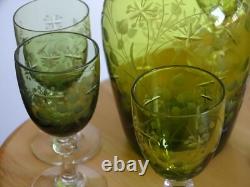 Saint Louis Ancien Service A Liqueur Cristal Vert Gravure Florale Art Nouveau