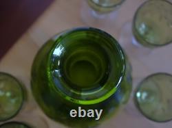 Saint Louis Ancien Service A Liqueur Cristal Vert Gravure Florale Art Nouveau