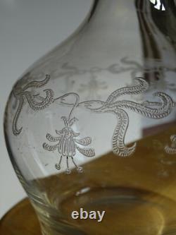 Saint Louis Ancienne Carafe A Vin En Cristal Modele Gravure Florale Art Nouveau