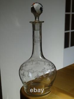 Saint Louis Ancienne Carafe A Vin En Cristal Modele Gravure Florale Art Nouveau