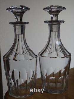 Saint Louis Ancienne Paire Carafes Cave A Liqueur Cristal Tailler Caton 19 Eme