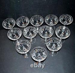 Série 12 coupes champagne ancien cristal gravé roue guirlande laurier 1900 H12cm