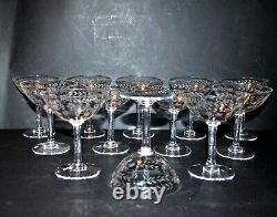 Série 12 coupes champagne ancien cristal gravé roue guirlande laurier 1900 H12cm