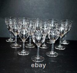 Série 12 verres à vin ancien en cristal gravé roue guirlande laurier 1900 H13cm