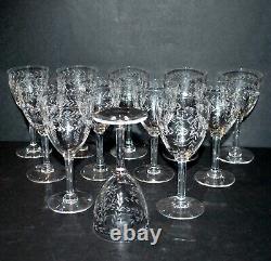 Série 12 verres à vin ancien en cristal gravé roue guirlande laurier 1900 H13cm