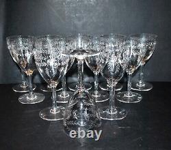 Série 12 verres à vin ancien en cristal gravé roue guirlande laurier 1900 H15cm