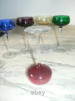 Serie De 6 Anciens Verres A Pied Cristal De Couleur Pour Le Vin Roemer Art Table