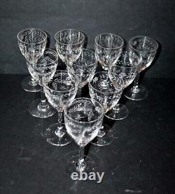 Série de 10 verres porto ancien cristal gravé roue guirlande laurier 1900 H11cm