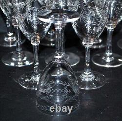 Série de 10 verres porto ancien cristal gravé roue guirlande laurier 1900 H11cm