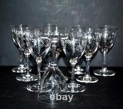 Série de 10 verres porto ancien cristal gravé roue guirlande laurier 1900 H11cm
