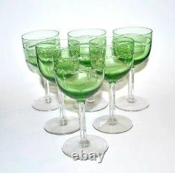 Série de 6 verres vin ballon ouraline ancien en verre uranifère vert dichroïque