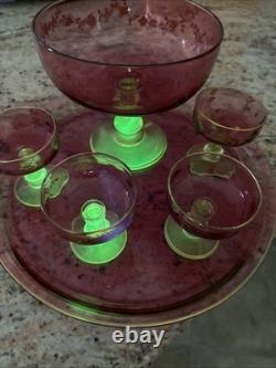 Service À Fruit En Cristal Et Ouraline Ancienne Antique Baccarat Fruit