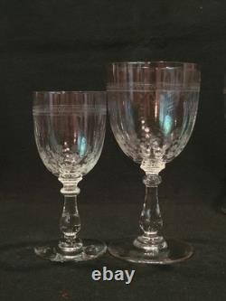 Service De 6 Anciens Verres A Eau + 6 Verres A Vin Gravés Baccarat XIXème