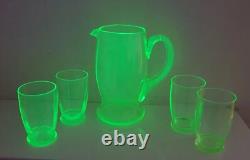 Service orangeade ouraline ancien verre vert jaune ancien art deco nouveau 1900