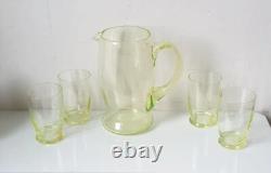 Service orangeade ouraline ancien verre vert jaune ancien art deco nouveau 1900