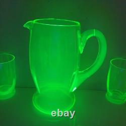 Service orangeade ouraline ancien verre vert jaune ancien art deco nouveau 1900