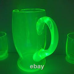 Service orangeade ouraline ancien verre vert jaune ancien art deco nouveau 1900