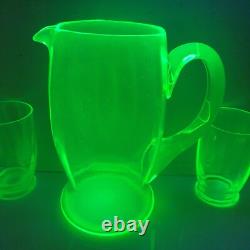 Service orangeade ouraline ancien verre vert jaune ancien art deco nouveau 1900