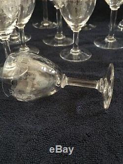 Service verres cristal gravé ancien