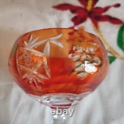 Six anciennes coupes à champagne cristal taillé orange décor de grappes Pologne