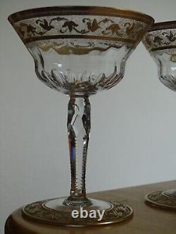 St Louis 2 Anciennes Coupes A Champagne En Cristal Gravure Modele Callot Gold