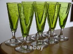 St Louis 8 Anciens Verres Vert A Liqueur Cristal Gravure Art Nouveau Talma