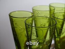 St Louis 8 Anciens Verres Vert A Liqueur Cristal Gravure Art Nouveau Talma