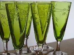 St Louis 8 Anciens Verres Vert A Liqueur Cristal Gravure Art Nouveau Talma