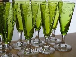 St Louis 8 Anciens Verres Vert A Liqueur Cristal Gravure Art Nouveau Talma