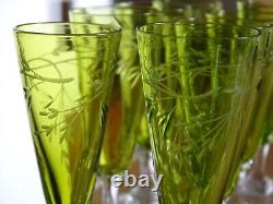 St Louis 8 Anciens Verres Vert A Liqueur Cristal Gravure Art Nouveau Talma