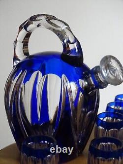 St Louis Ancien Service A Liqueur Cristal Doubler Colorer Bleu Beaufort 1930
