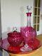 St Louis Ancien Service Nuit Cristal Doubler Colorer Rouge Gravure Florle 19eme