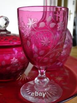 St Louis Ancien Service Nuit Cristal Doubler Colorer Rouge Gravure Florle 19eme