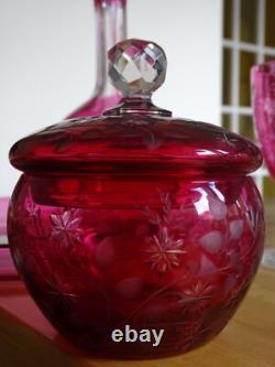 St Louis Ancien Service Nuit Cristal Doubler Colorer Rouge Gravure Florle 19eme