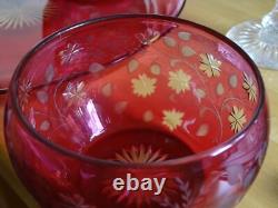 St Louis Ancien Service Nuit Cristal Doubler Colorer Rouge Gravure Florle 19eme