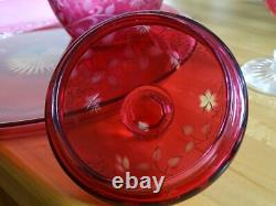 St Louis Ancien Service Nuit Cristal Doubler Colorer Rouge Gravure Florle 19eme