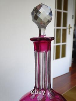 St Louis Ancien Service Nuit Cristal Doubler Colorer Rouge Gravure Florle 19eme