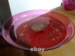 St Louis Ancien Service Nuit Cristal Doubler Colorer Rouge Gravure Florle 19eme